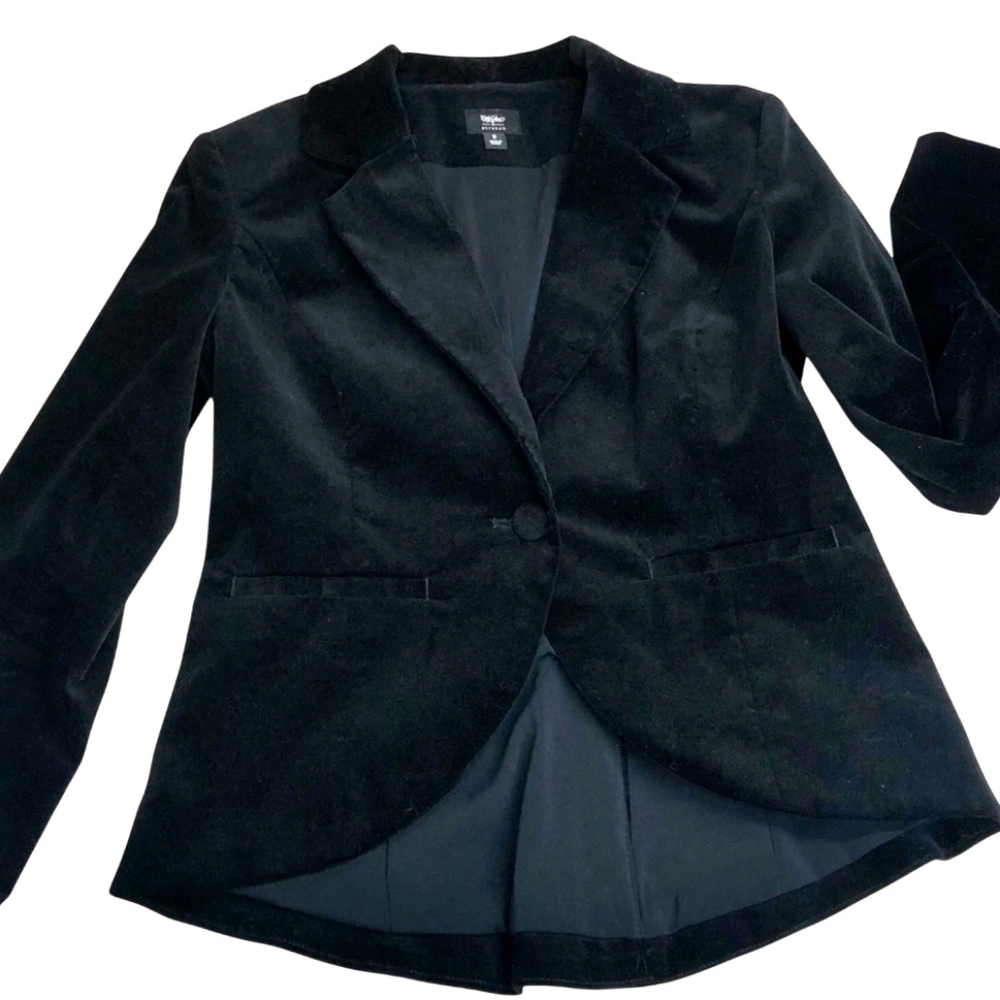 Mossimo Black Velvet Blazer Fully Lined Back Pleat Comfortable Wmn's Sz L/M